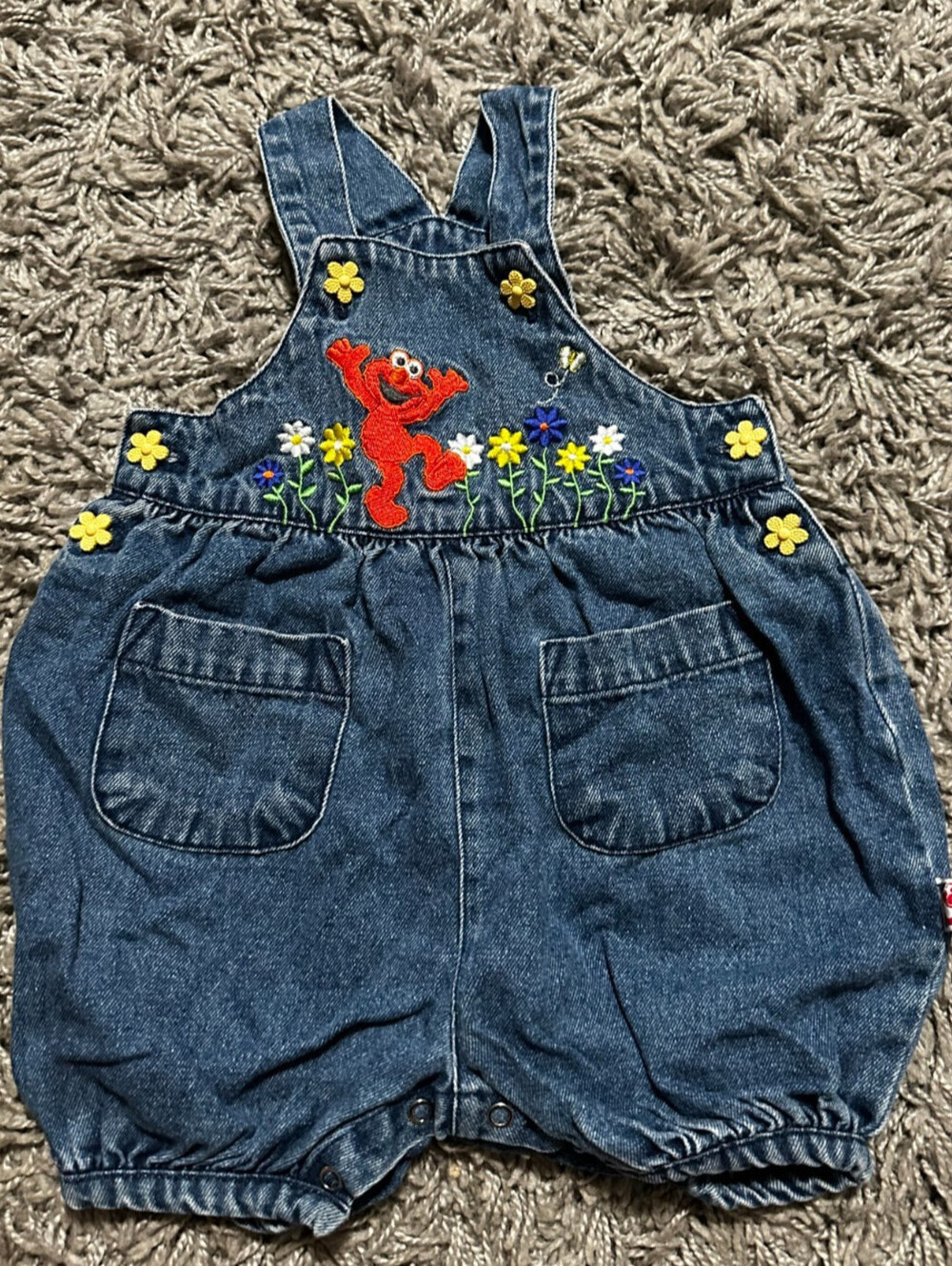 Vintage Elmo Bloomer Style Baby Overalls Embroidered 12M